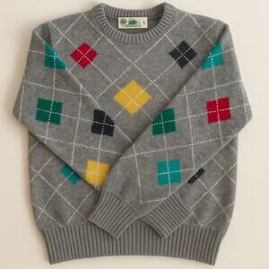 West Island Trading Co Wool Argyle Sweater Gray Multicolor Diamond Knit Size S